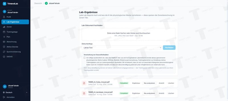 Laborergebnisse: Upload und Einwilligung