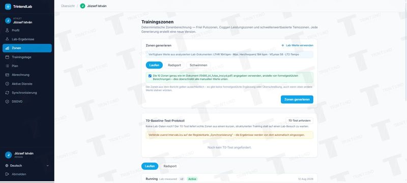 Zonen: eigene Werte und T0-Test anfordern