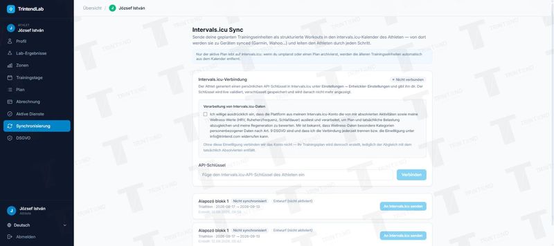 Synchronisierung: den Intervals.icu-API-Schlüssel eintragen