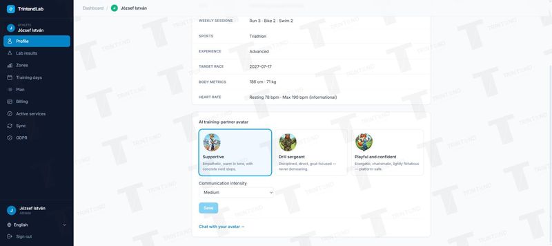 Profile → AI training companion avatar