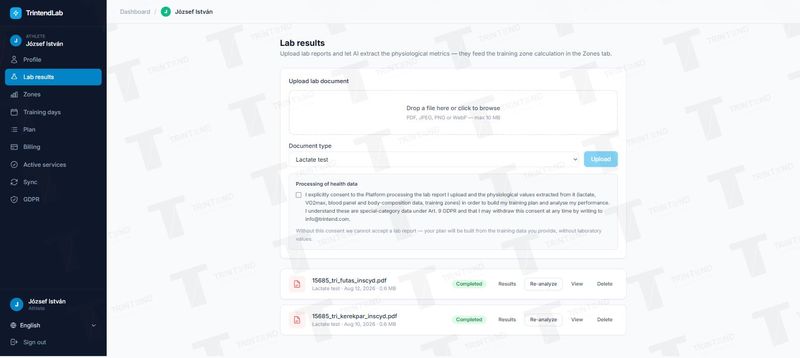 Lab results: upload and consent
