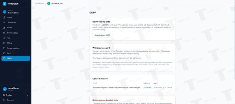 GDPR: download, withdraw consent, delete