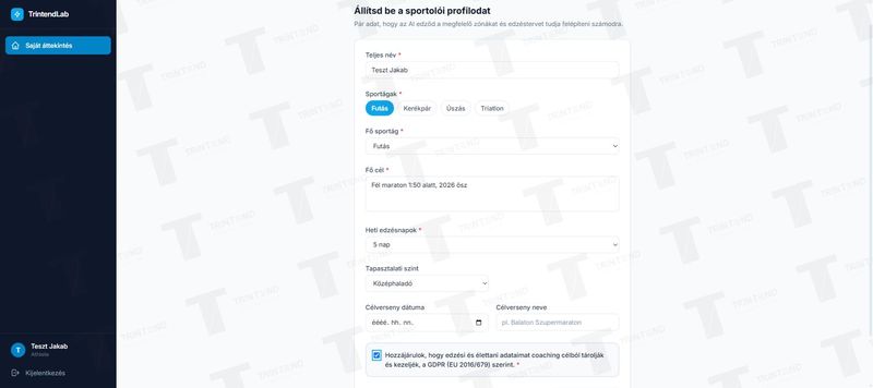 A kitöltött profil az Áttekintés oldalon