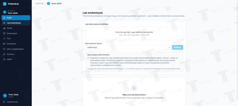 Lab eredmények: feltöltés és hozzájárulás