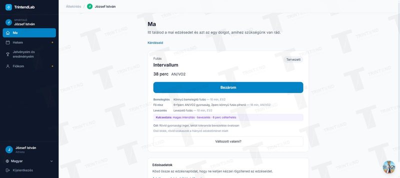 Ma: a mai edzés, teljes előírással