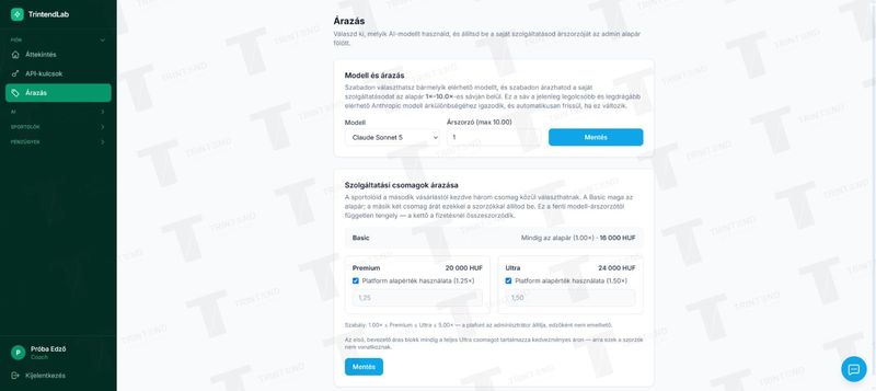 Árazás: modell, szorzó és a csomagok felára
