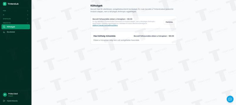 Költségek: becsült havi AI-költés